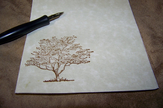 Old Oak Tree - Vintage Inspired - Parchment Stationery Set - 50 Sheets 25 Envelopes