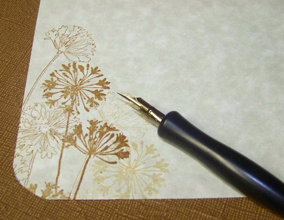 Floral Dandelion - Two Tone - Eco - Eco Friendly - Stationery Set - 30 Parchment Sheets - 30 Self Sealing Envelopes