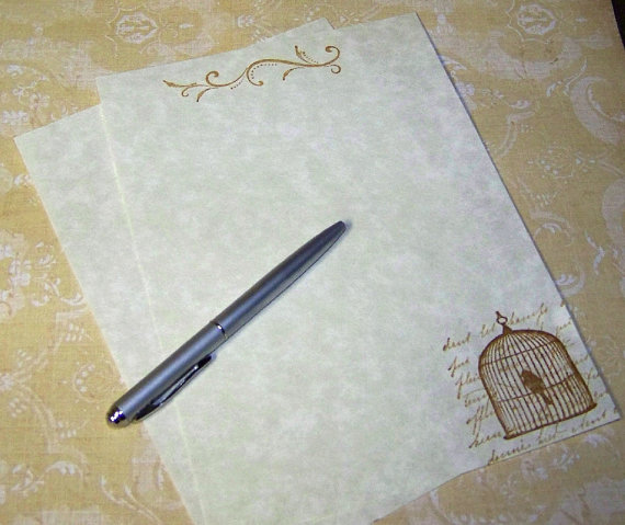 Bird In Birdcage French Script - Stationery Set - 30 Sheets 30 Envelopes