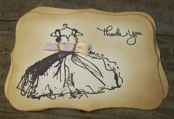 Bridesmaid Thank You Cards - Swarvoski Clear Crystals - Vintage Style - Set Of 6